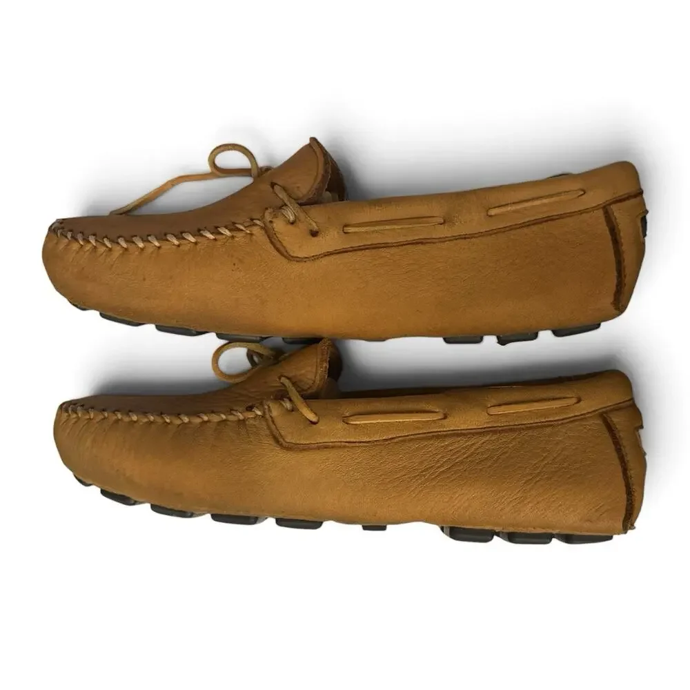 Minnetonka Moosehide Leather Moccasin Driving Knob Nub Tan Oil Rubbed Mens 10